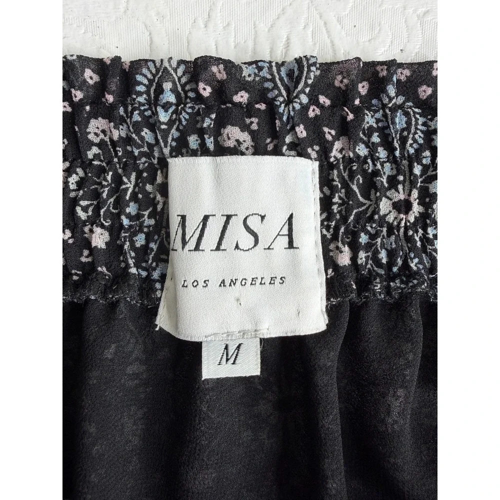 MISA Los Angeles Women Black Floral Medallion Tiered Ruffle‎ Mini Skirt Size M